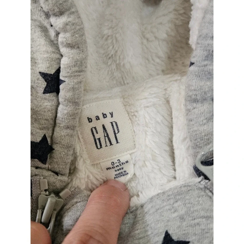 Baby GAP Star Print Sherpa Lined Hooded Bunting Pram Suit Gray 0-3 Months